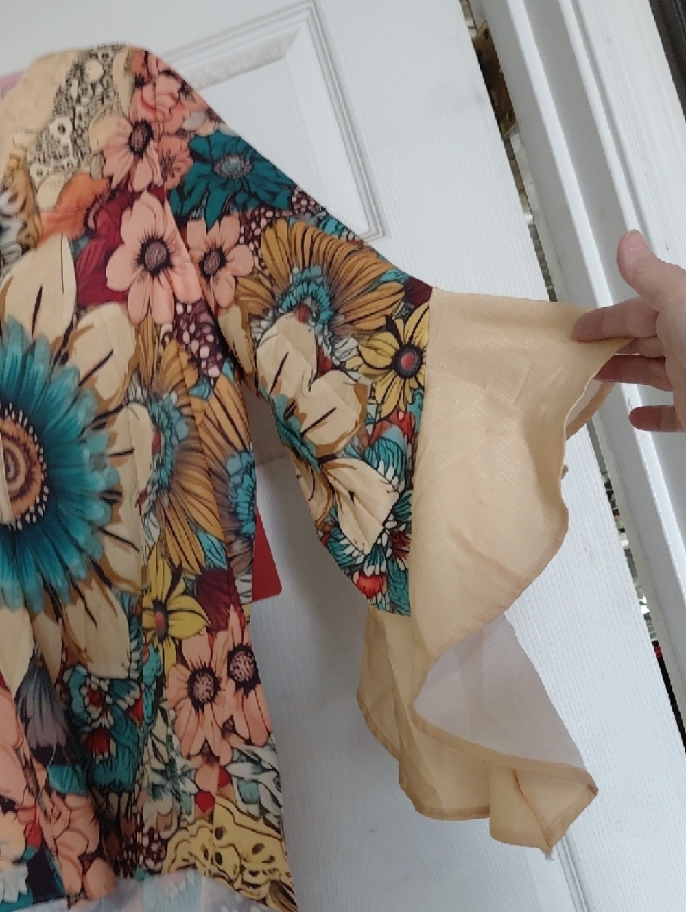 Boho Floral Tunic Top in Teal & Cream - Picture 3 of 12